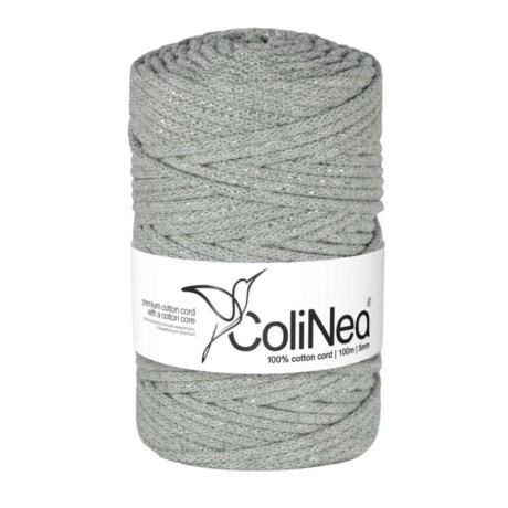Przejdź do produktu Sznurek pleciony ColiNea do makramy 5mm - SZARY ZE SREBRNĄ NITKĄ
