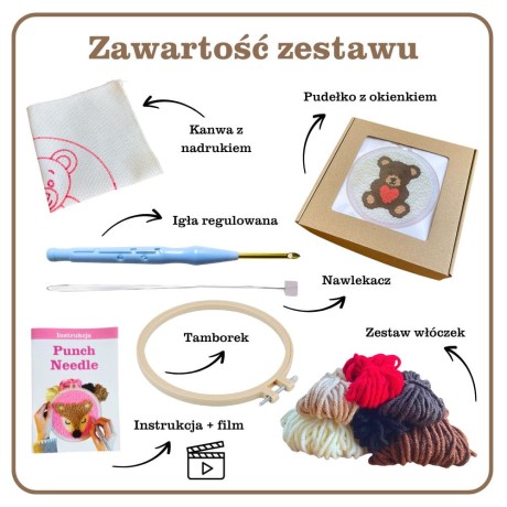 Przejdź do produktu Zestaw do haftu pętelkowego Punch Needle - MIŚ Z SERCEM