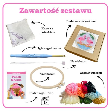 Przejdź do produktu Zestaw do haftu pętelkowego Punch Needle - FLAMINGI