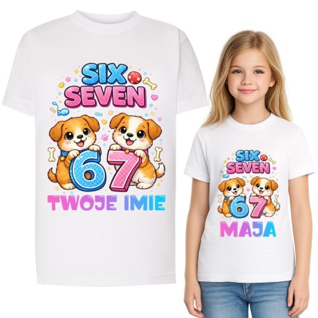 Przejdź do produktu Koszulka dziecięca z nadrukiem PIESKI SIX SEVEN 67 z imieniem