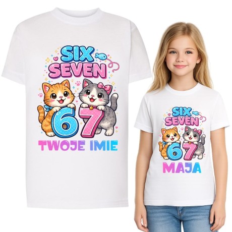 Przejdź do produktu Koszulka dziecięca z nadrukiem KOTKI SIX SEVEN 67 z imieniem