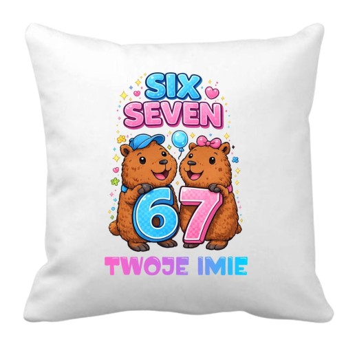 Poduszka KAPIBARY SIX SEVEN 67 z imieniem - prezent dla dziecka (wzór 6).jpg