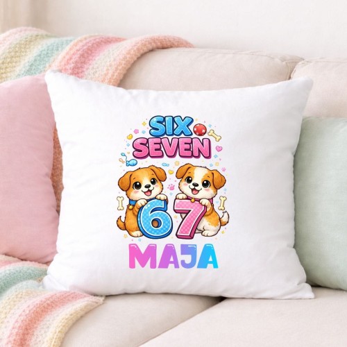 Poduszka PIESKI SIX SEVEN 67 personalizowana z imieniem (wzór 7).jpg