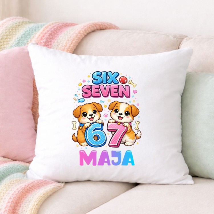 Poduszka PIESKI SIX SEVEN 67 personalizowana z imieniem (wzór 7).jpg