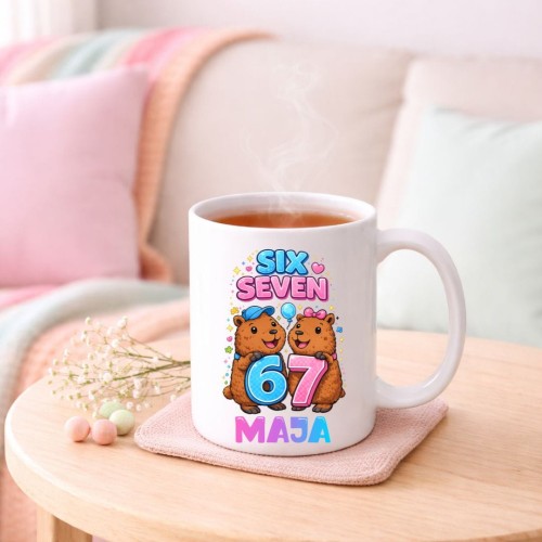 Kubek KAPIBARY SIX SEVEN 67 personalizowany z imieniem dla dziecka prezent (wzór 6).jpg