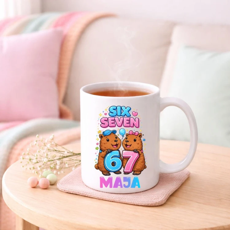 Kubek KAPIBARY SIX SEVEN 67 personalizowany z imieniem dla dziecka prezent (wzór 6).jpg