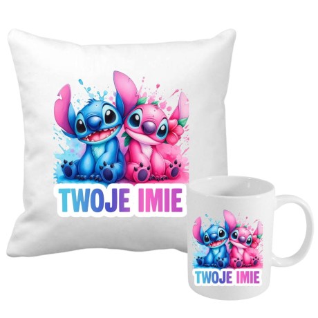 Przejdź do produktu Zestaw poduszka i kubek STITCH i ANGEL z imieniem 