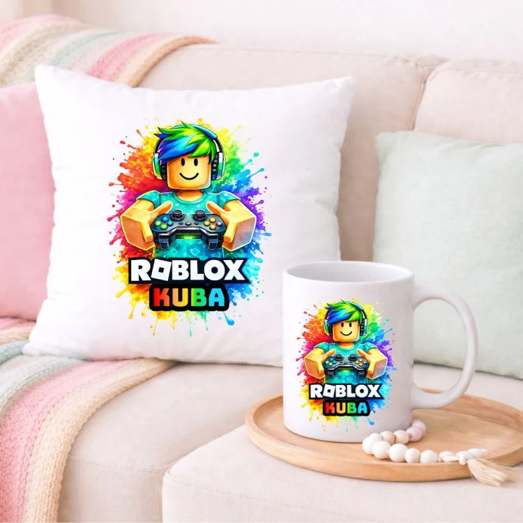 Zestaw poduszka i kubek ROBLOX personalizowany z imieniem (wzór 1).jpg