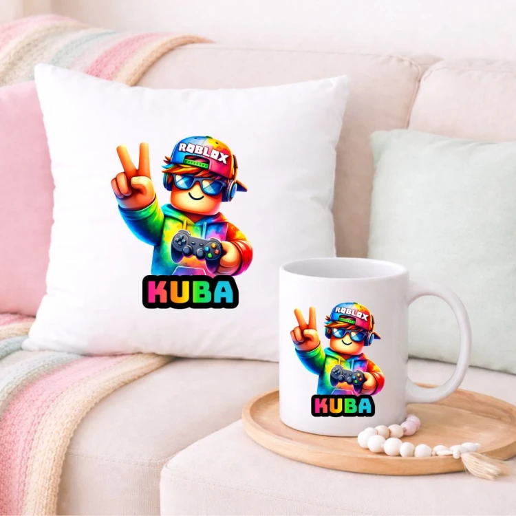 Zestaw poduszka i kubek ROBLOX personalizowany z imieniem (wzór 2).jpg