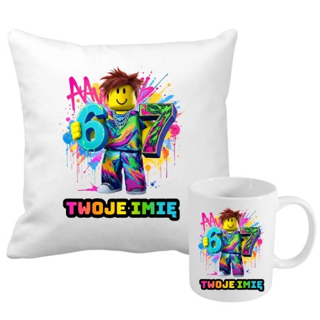 Przejdź do produktu Zestaw poduszka i kubek ROBLOX SIX SEVEN 67 z imieniem