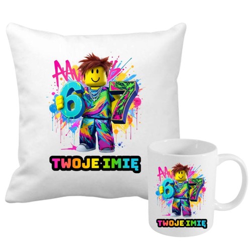 Zestaw poduszka i kubek ROBLOX SIX SEVEN 67 z imieniem (wzór 1).jpg