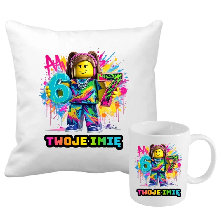 Zestaw poduszka i kubek ROBLOX SIX SEVEN 67 z imieniem (wzór 2).jpg