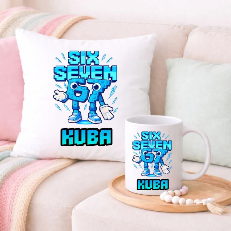 Zestaw poduszka i kubek SIX SEVEN 67 personalizowany z imieniem (wzór 3).jpg