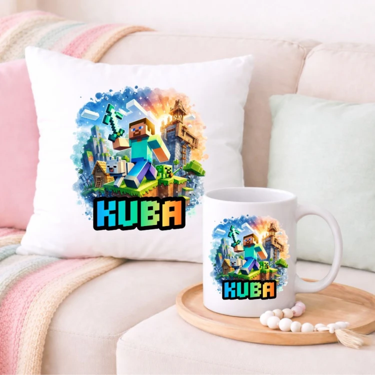 Zestaw poduszka i kubek MINECAFT personalizowany z imieniem (wzór 1).jpg