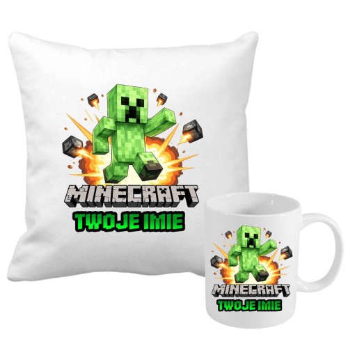 Zestaw poduszka i kubek MINECRAFT CREEPER z imieniem (wzór 3).jpg