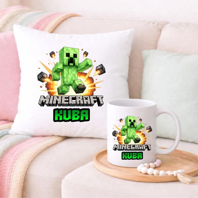 Zestaw poduszka i kubek MINECRAFT CREEPER personalizowana z imieniem (wzór 3).jpg