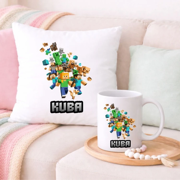 Zestaw poduszka i kubek MINECRAFT personalizowany z imieniem (wzór 4).jpg