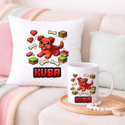 Zestaw poduszka i kubek MINECRAFT piesek personalizowany z imieniem (wzór 5).jpg