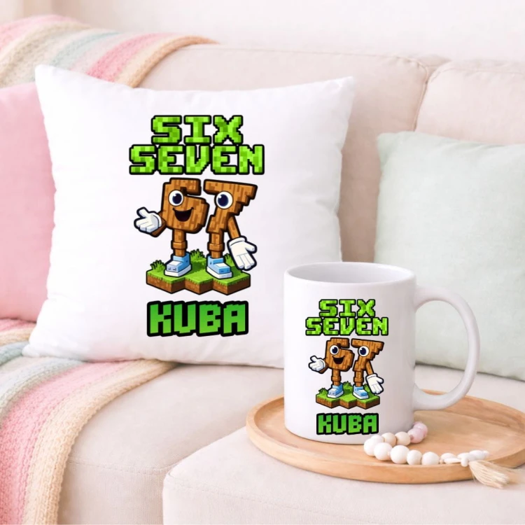 Zestaw poduszka i kubek MINECRAFT SIX SEVEN 67 personalizowany z imieniem (wzór 4).jpg