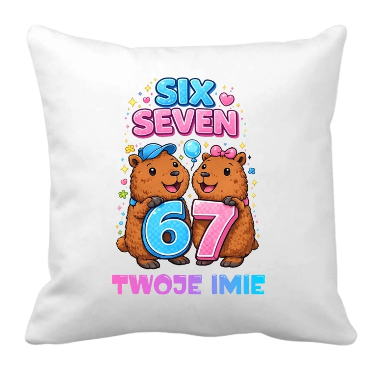 Poduszka KAPIBARY SIX SEVEN 67 z imieniem - prezent dla dziecka (wzór 6).jpg