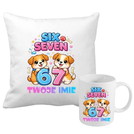 Przejdź do produktu Zestaw poduszka i kubek PIESKI SIX SEVEN 67 z imieniem
