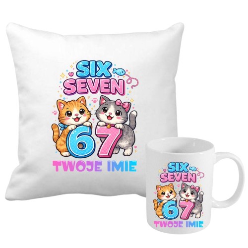 Zestaw poduszka i kubek KOTKI SIX SEVEN 67 z imieniem (wzór 8).jpg