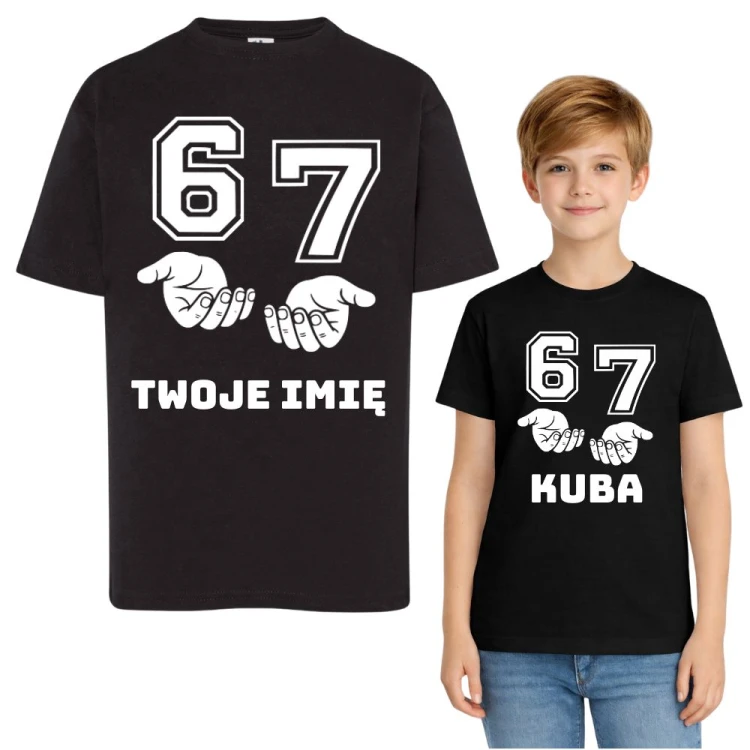 Koszulka dziecięca z nadrukiem SIX SEVEN 67 z imieniem czarna .jpg