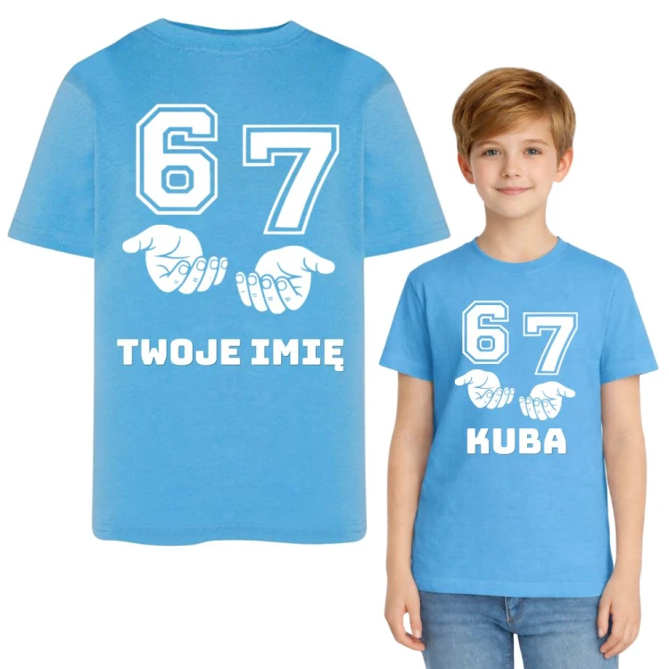 Koszulka dziecięca  z nadrukiem SIX SEVEN 67 z imieniem niebieska (wzór 2).jpg