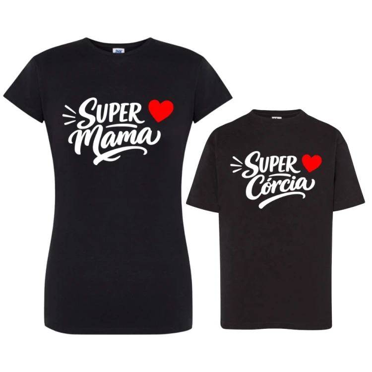 Koszulka dla mamy i córki z nadrukiem SUPER MAMA & SUPER CÓRCIA czarna.jpg