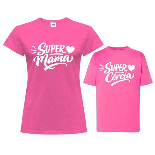 Koszulka dla mamy i córki z nadrukiem SUPER MAMA & SUPER CÓRCIA różowa.jpg