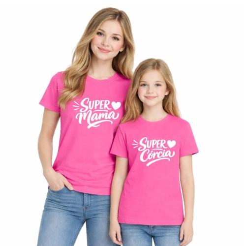 T-Shirty różowe dla mamy i córki z nadrukiem SUPER MAMA & SUPER CÓRCIA.jpg