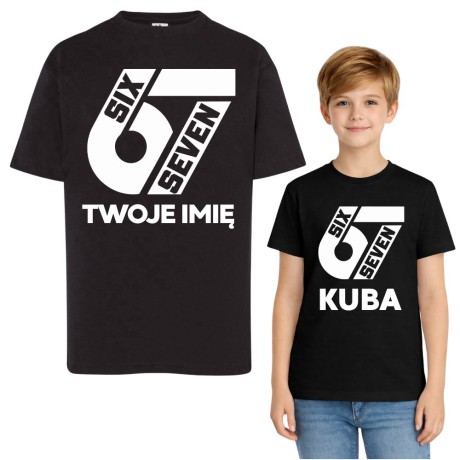 Przejdź do produktu Koszulka dziecięca z nadrukiem SIX SEVEN 67 z imieniem czarna
