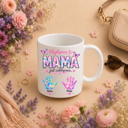 Prezent na dzień mamy - Kubek personalizowany z imionami dzieci "Najlepsza mama jest zaklepana".jpg