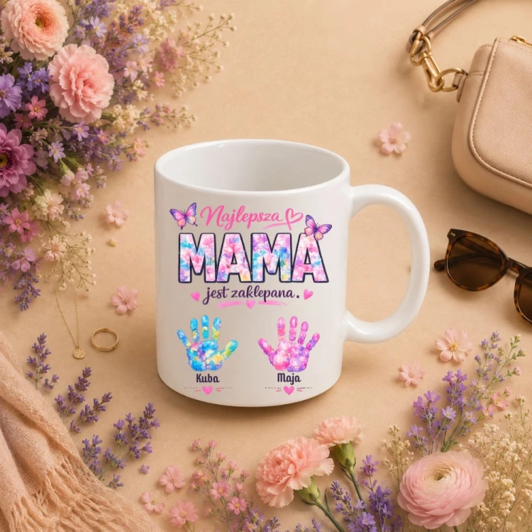 Prezent na dzień mamy - Kubek personalizowany z imionami dzieci "Najlepsza mama jest zaklepana".jpg
