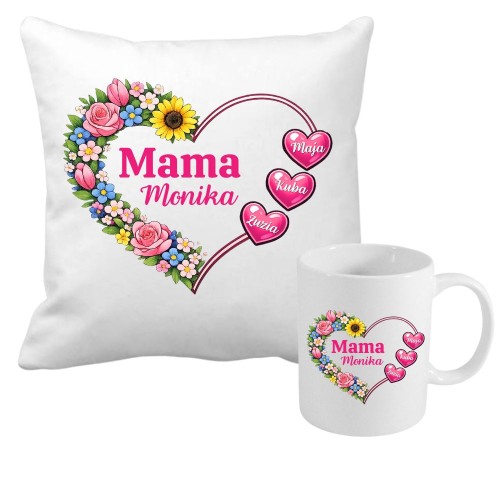 Zestaw poduszka i kubek personalizowany prezent dla mamy serce z imionami dzieci.jpg
