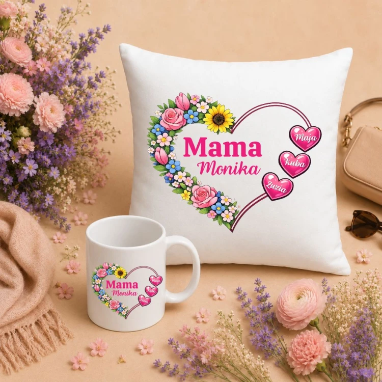 Prezent na dzień mamy - Zestaw poduszka i kubek serce z imionami dzieci.jpg