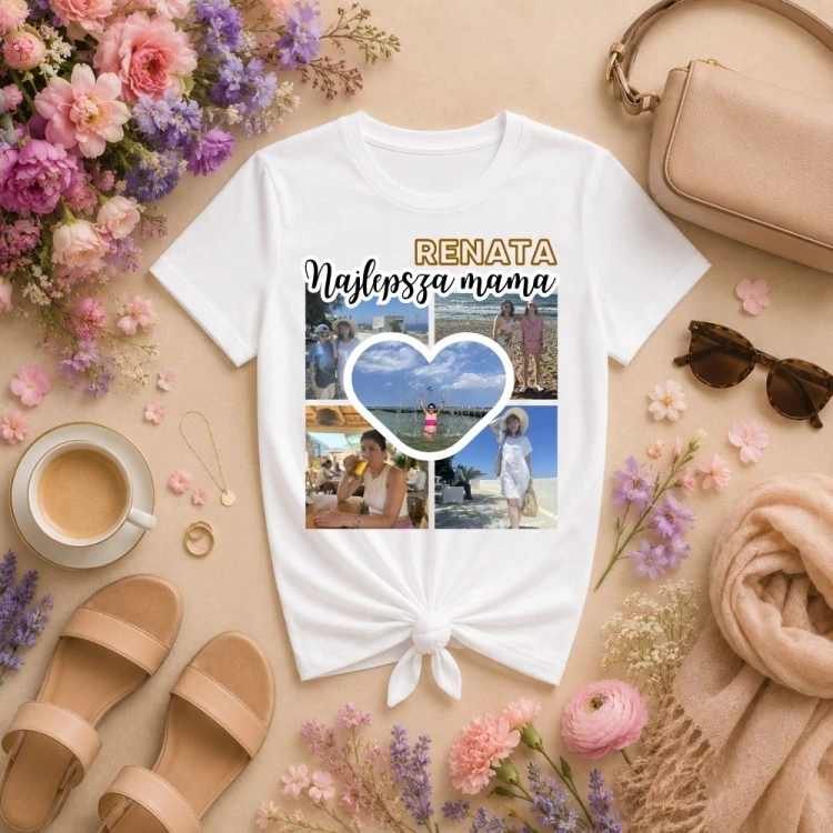 Prezent na dzień mamy - Koszulka Najlepsza mama fotokolaż ze zdjęciami i imieniem.jpg