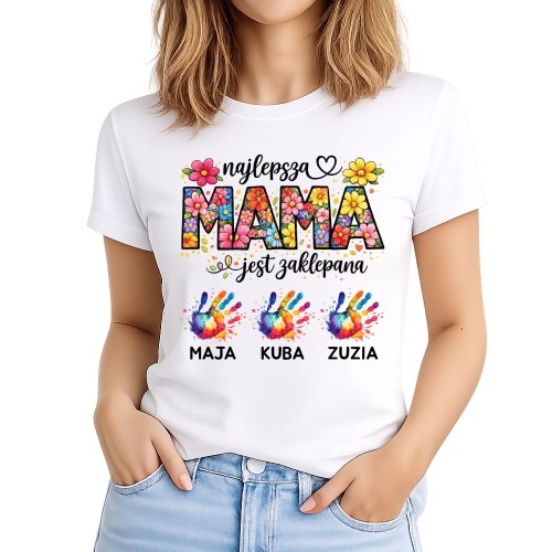 Koszulka na dzień mamy Najlepsza mama jest zaklepana z imionami dzieci.jpg