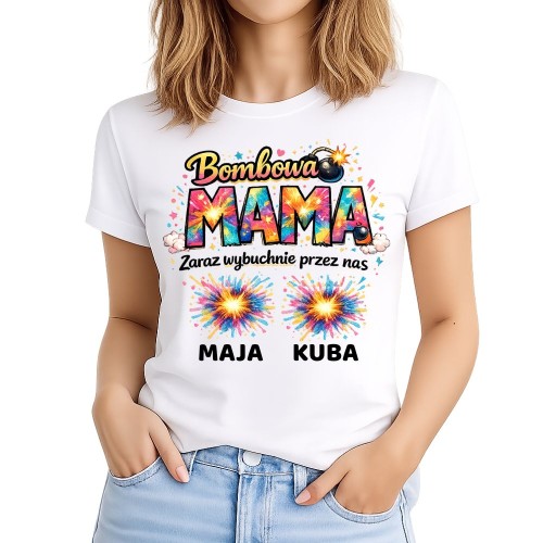 Koszulka Bombowa mama z imionami dzieci prezent dla mamy.jpg