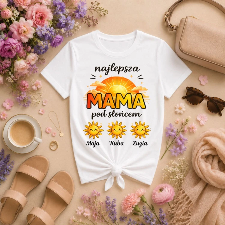 Prezent na dzień mamy - Koszulka Najlepsza mama pod słońcem z imionami dzieci.jpg