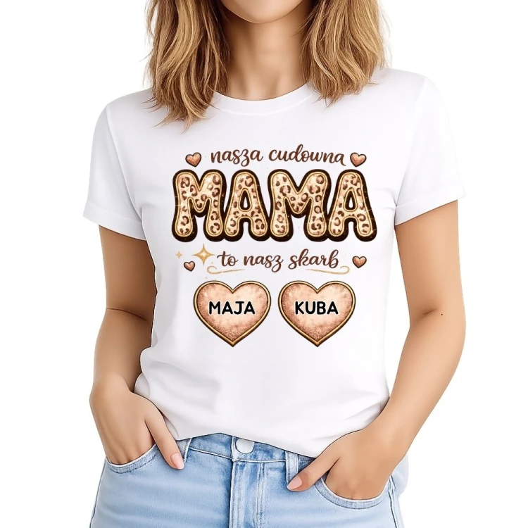 Koszulka Cudowna mama to nasz skarb panterka z imionami dzieci.jpg