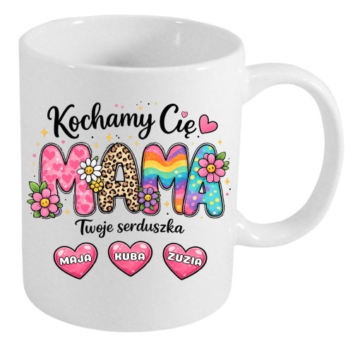 Kubek Kochamy Cię Twoje serduszka z imionami dzieci.jpg