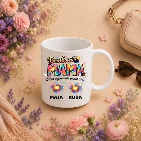 Przejdź do produktu Kubek Bombowa MAMA z imionami dzieci prezent na Dzień Mamy