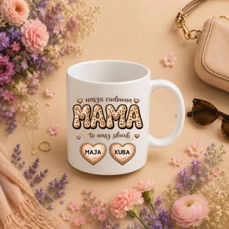 Prezent na dzień mamy - Kubek Cudowna MAMA to nasz skarb z imionami dzieci.jpg