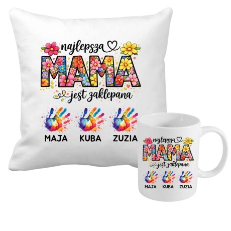 Przejdź do produktu Zestaw poduszka i kubek Najlepsza MAMA jest zaklepana z imionami dzieci