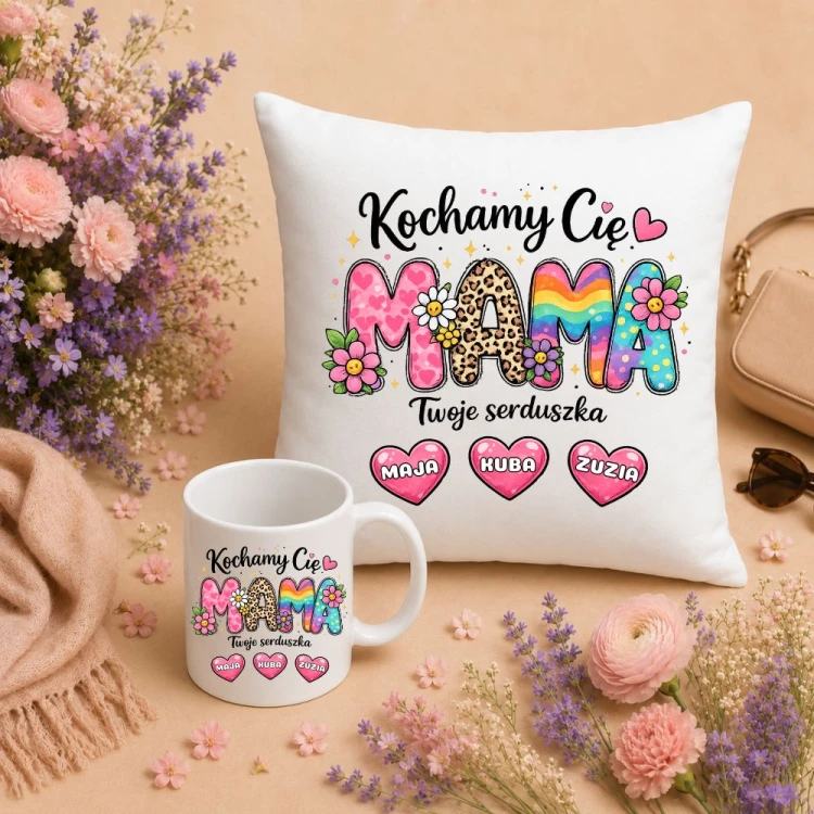 Prezent na dzień mamy - Zestaw poduszka i kubek z imionami dzieci.jpg