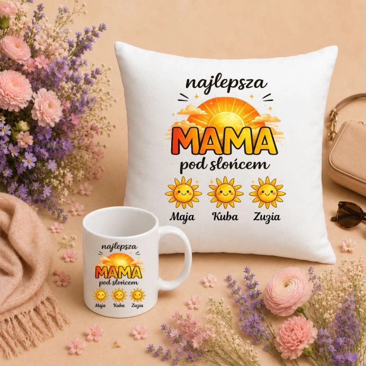 Prezent na dzień mamy - Zestaw poduszka i kubek Najlepsza MAMA pod słońcem z imionami dzieci.jpg