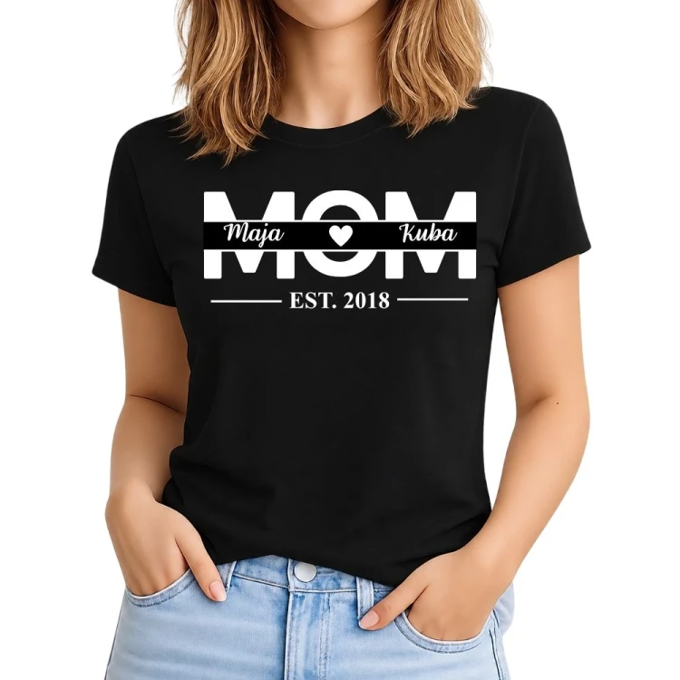 Koszulka dla mamy MOM z imionami dzieci czarna.jpg