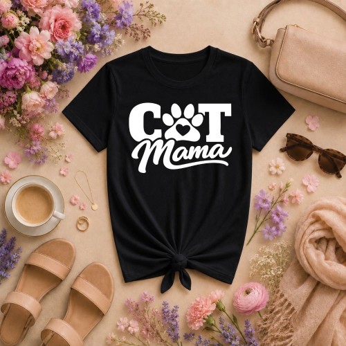Prezent na dzień mamy - Koszulka dla kociej mamy CAT mama czarna.jpg