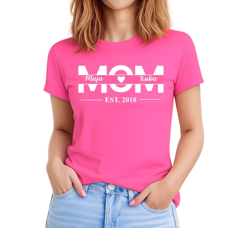Koszulka dla mamy MOM z imionami dzieci różowa.jpg